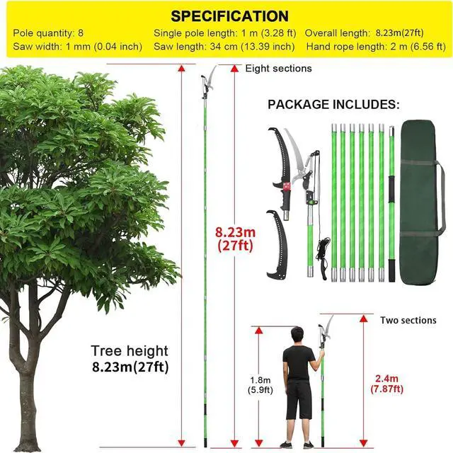 Alt view image 2 of 7 - 27 Feet Tree Pole Pruner Manual Branches Trimmer Tree Branch Garden Tools Loppers Hand Pole Saws Extendable Height Adustable System for Sawing and Shearing