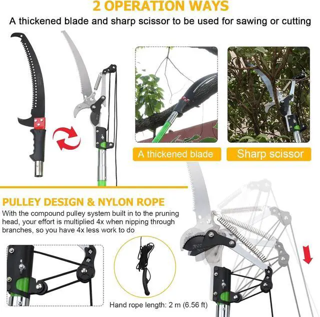 Alt view image 6 of 7 - 27 Feet Tree Pole Pruner Manual Branches Trimmer Tree Branch Garden Tools Loppers Hand Pole Saws Extendable Height Adustable System for Sawing and Shearing