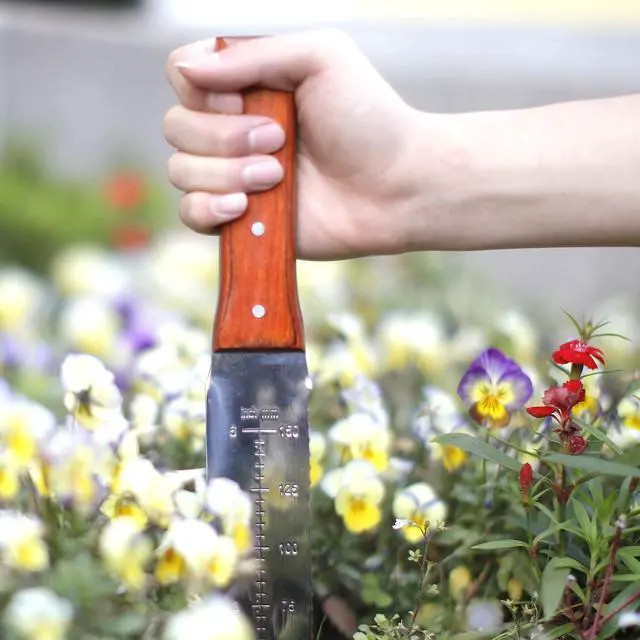 Alt view image 2 of 7 - HAUSHOF Hori Hori Garden Knife 7Stainless Steel Serrated Blade with Cutting Edge, Gardening Tool with Leather Sheath for Weeding, Planting, Digging, Wood Handle with Hanging Hole