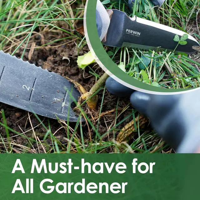 Alt view image 7 of 7 - Hori Hori Garden Knife, Garden Tools with Sheath for Weeding,Planting,Digging, 7" Stainless Steel Blade with Cutting Edge, Full-Tang walnut Wood Handle with Hanging Hole