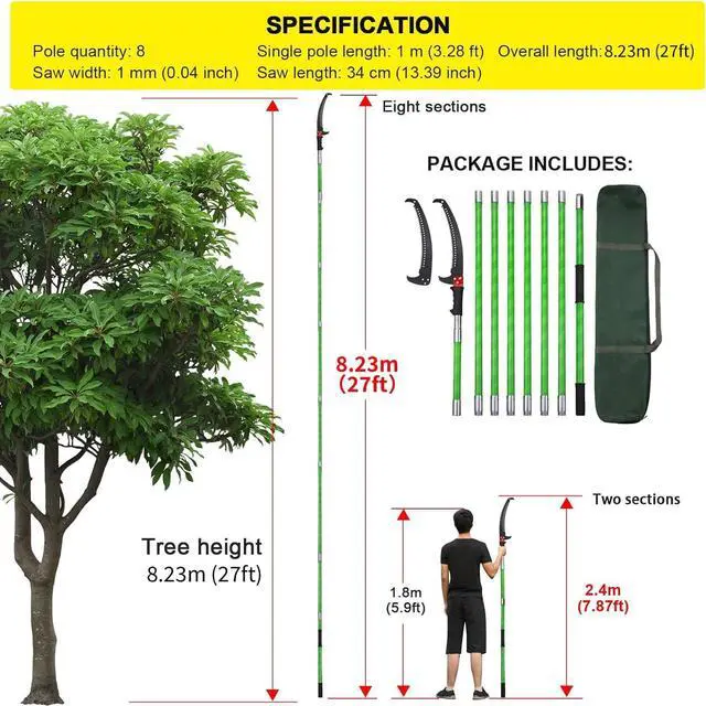 Alt view image 2 of 7 - 27 Feet Tree Pole Pruner Manual Branches Trimmer Tree Branch Garden Tools Loppers Hand Pole Saws Extendable Height
