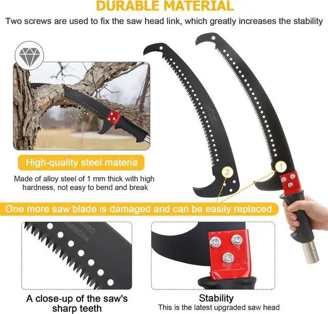 Alt view image 5 of 7 - 27 Feet Tree Pole Pruner Manual Branches Trimmer Tree Branch Garden Tools Loppers Hand Pole Saws Extendable Height Adustable System for Sawing and Shearing