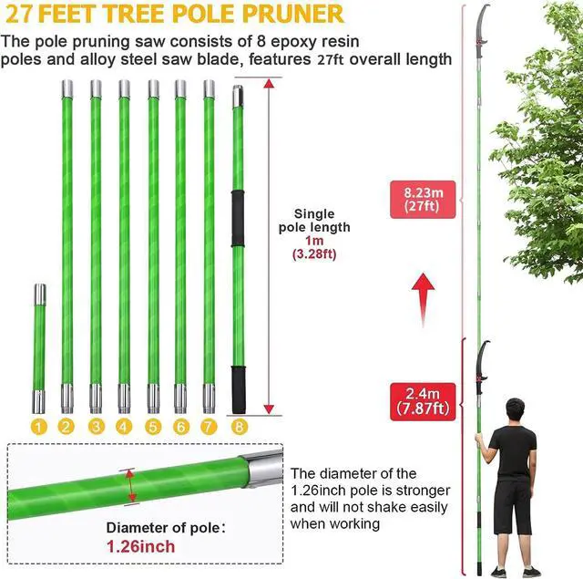 Alt view image 4 of 7 - 27 Feet Tree Pole Pruner Manual Branches Trimmer Tree Branch Garden Tools Loppers Hand Pole Saws Extendable Height