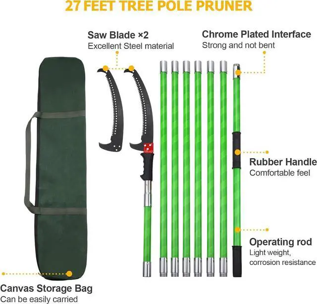 Alt view image 7 of 7 - 27 Feet Tree Pole Pruner Manual Branches Trimmer Tree Branch Garden Tools Loppers Hand Pole Saws Extendable Height