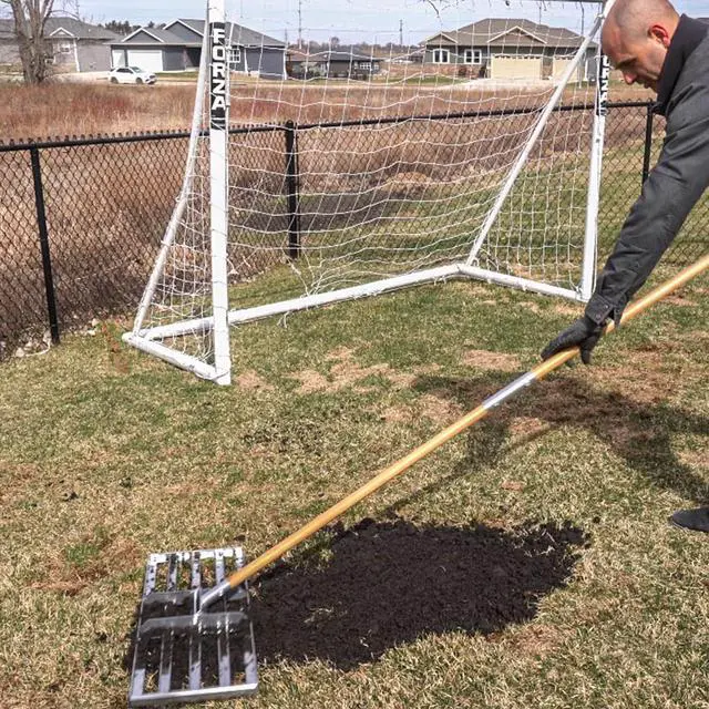 Alt view image 6 of 7 - Levelawn Pro  30" Lawn Leveling Rake with 72" Handle | Effortlessly Level Golf Courses, Lawns, & Gardens | Easy Assembly, Stainless Steel Tray | Perfect for Landscape Professionals