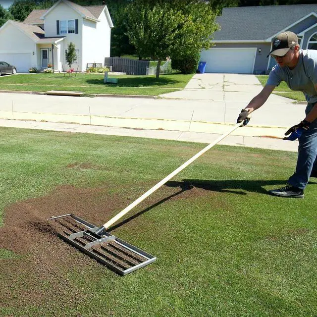 Alt view image 5 of 7 - Levelawn Pro  30" Lawn Leveling Rake with 72" Handle | Effortlessly Level Golf Courses, Lawns, & Gardens | Easy Assembly, Stainless Steel Tray | Perfect for Landscape Professionals