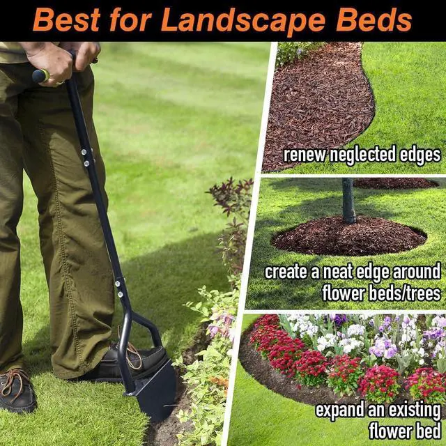 Alt view image 3 of 7 - Colwelt Manual Edger Lawn Tool 40-inch, Half Moon Edger Chopper Lawn Tool with V-Shape Serrated Blade, Solid Steel Lawn Edger Tool with Soft T-Grip, Garden Edger for Sidewalk, Grass, Yard, Landscape