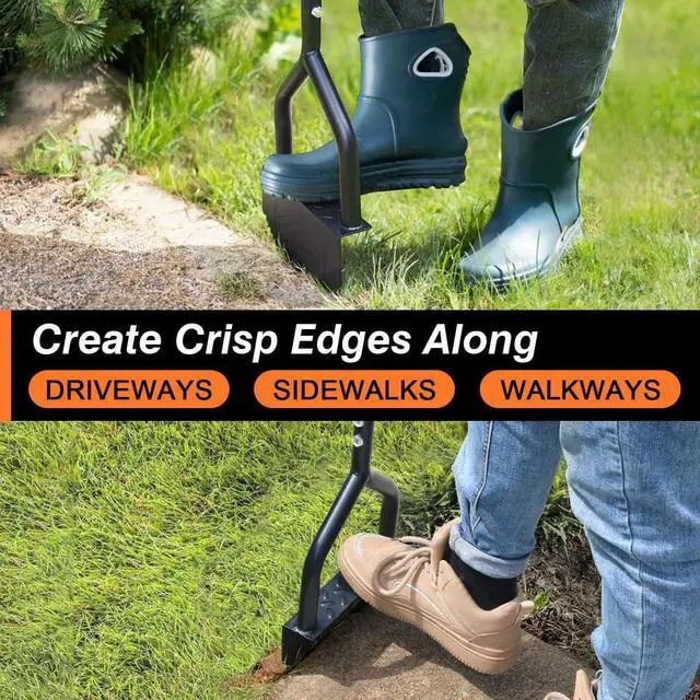 Alt view image 4 of 7 - Colwelt Manual Edger Lawn Tool 40-inch, Half Moon Edger Chopper Lawn Tool with V-Shape Serrated Blade, Solid Steel Lawn Edger Tool with Soft T-Grip, Garden Edger for Sidewalk, Grass, Yard, Landscape