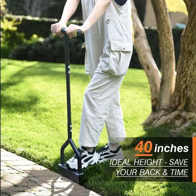 Alt view image 7 of 7 - Colwelt Manual Edger Lawn Tool 40-inch, Half Moon Edger Chopper Lawn Tool with V-Shape Serrated Blade, Solid Steel Lawn Edger Tool with Soft T-Grip, Garden Edger for Sidewalk, Grass, Yard, Landscape