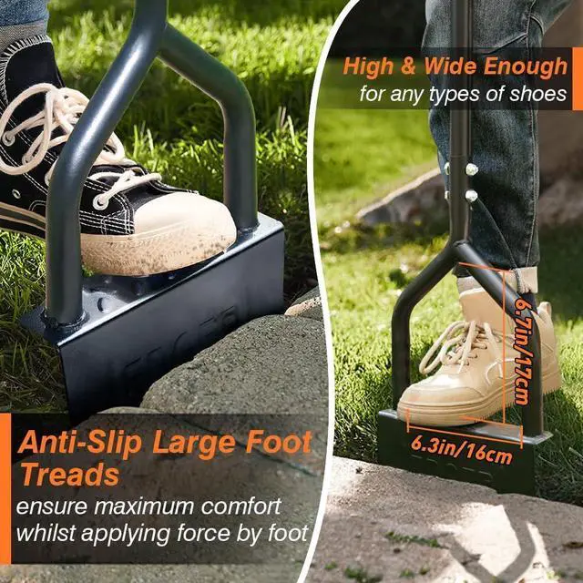 Alt view image 6 of 7 - Colwelt Manual Edger Lawn Tool 40-inch, Half Moon Edger Chopper Lawn Tool with V-Shape Serrated Blade, Solid Steel Lawn Edger Tool with Soft T-Grip, Garden Edger for Sidewalk, Grass, Yard, Landscape