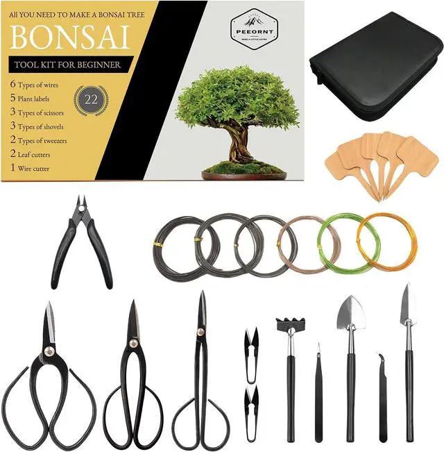 Main image of Bonsai Tree Tools Kit, 22 PCs Bonsai Tools Set High Carbon Steel Trimming Tools Set Include Pruning Shears, Cutters, Training Wires, Bonsai Grooming Care Kit for Beginner Gardening Gifts