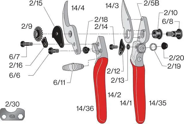 Alt view image 3 of 5 - FELCO Pruning Shears (F 14) - High Performance Swiss Made One-Hand Garden Pruner with Steel Blade,Red, Silver