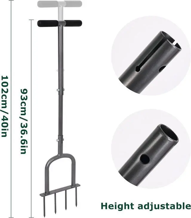 Alt view image 3 of 6 - Height Adjustable Mannual Lawn Aerator for Compacted Soils and Lawns Hand Aerator with 4 Spike Aerator
