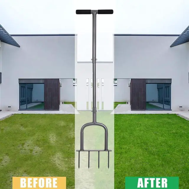 Alt view image 6 of 6 - Height Adjustable Mannual Lawn Aerator for Compacted Soils and Lawns Hand Aerator with 4 Spike Aerator