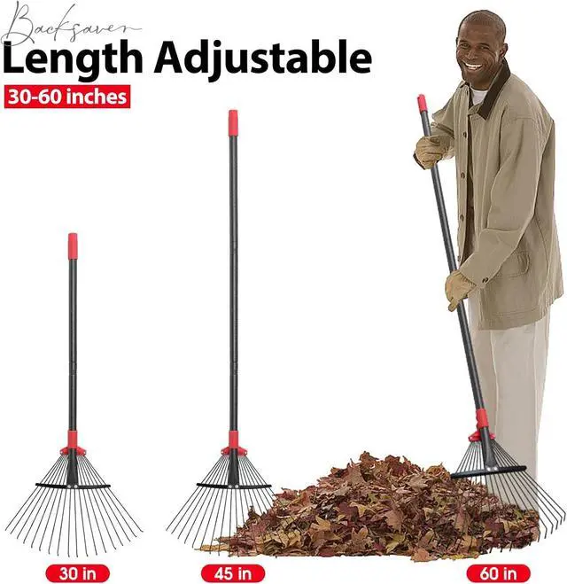 Alt view image 6 of 7 - Rake, Adjustable Rake for Leaves with 9-17 Rake Head, Rakes for Lawns Heavy Duty, 60 in Garden Rake with 18 Clog-Free Tines, Long Handle, Metal Rakes Tool for Gardening, Fast Cleanup Camping Rake
