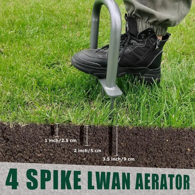 Alt view image 4 of 6 - Height Adjustable Mannual Lawn Aerator for Compacted Soils and Lawns Hand Aerator with 4 Spike Aerator