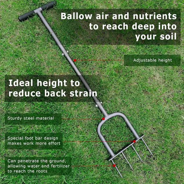 Alt view image 5 of 6 - Height Adjustable Mannual Lawn Aerator for Compacted Soils and Lawns Hand Aerator with 4 Spike Aerator
