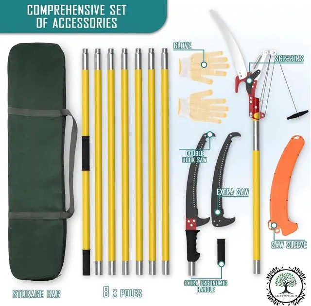 Alt view image 3 of 7 - Pole Saws for Tree Trimming, 7.3-27 ft Extendable Tree Trimmers Long Handle Pruner, Sharp Steel Blade and Scissors High Branches Trimming, Tree Pruner, Tree Saw