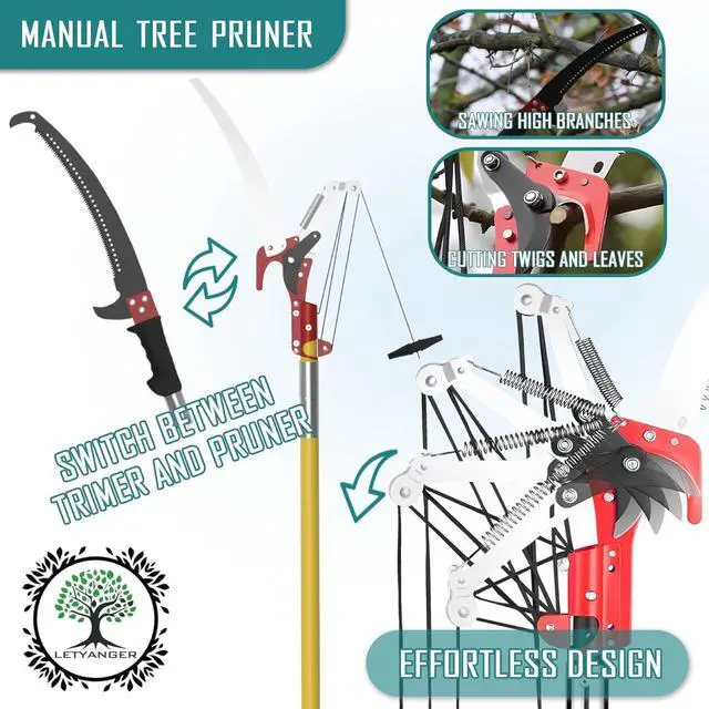 Alt view image 4 of 7 - Pole Saws for Tree Trimming, 7.3-27 ft Extendable Tree Trimmers Long Handle Pruner, Sharp Steel Blade and Scissors High Branches Trimming, Tree Pruner, Tree Saw