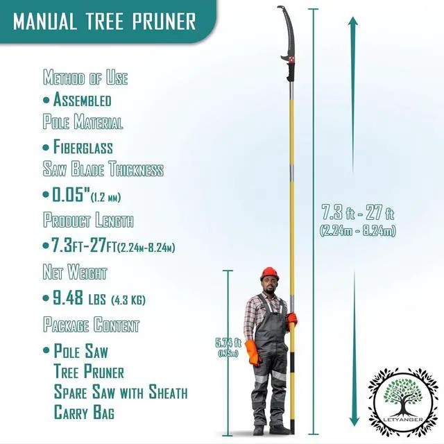 Alt view image 2 of 7 - Pole Saws for Tree Trimming, 7.3-27 ft Extendable Tree Trimmers Long Handle Pruner, Sharp Steel Blade and Scissors High Branches Trimming, Tree Pruner, Tree Saw