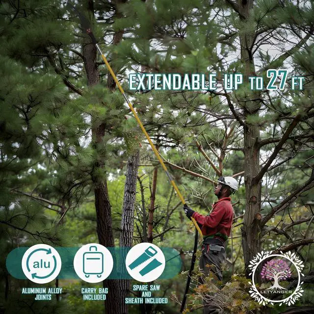 Alt view image 6 of 7 - Pole Saws for Tree Trimming, 7.3-27 ft Extendable Tree Trimmers Long Handle Pruner, Sharp Steel Blade and Scissors High Branches Trimming, Tree Pruner, Tree Saw