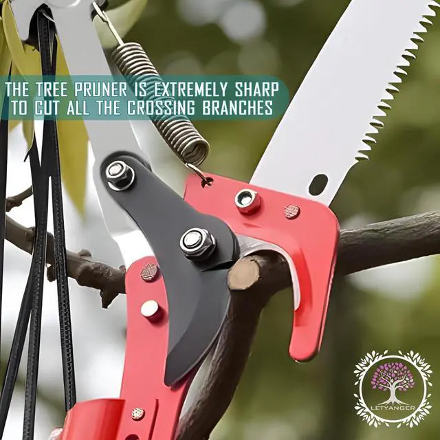 Alt view image 7 of 7 - Pole Saws for Tree Trimming, 7.3-27 ft Extendable Tree Trimmers Long Handle Pruner, Sharp Steel Blade and Scissors High Branches Trimming, Tree Pruner, Tree Saw