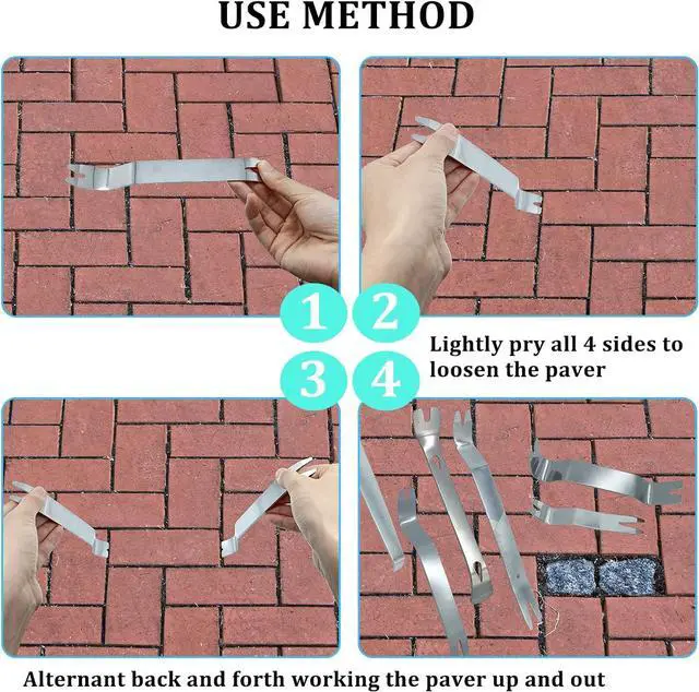 Alt view image 5 of 6 - 6 Pack Paver Tool Stainless Steel Paver Extractor Tool Paver Removal Tool Paver Lifting Tool with Multipurpose Tool Pouch Bag for Garden Lawn Yard Patio Paver Brick Block Replacement