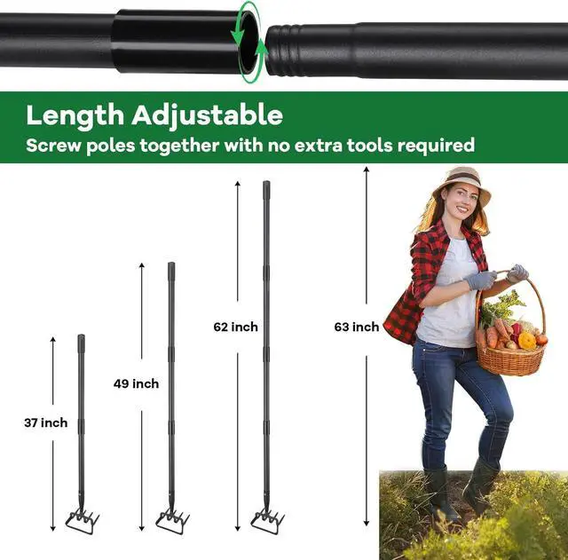 Alt view image 6 of 7 - Garden Hoe, 62 Inch Weed Tool, Long Soil Tiller Cultivator, Heavy Duty Metal Stirrup Hoe Weeder Scraper Rake for Flower Beds, Patio, Garden Loosening Soil Weeding Digging