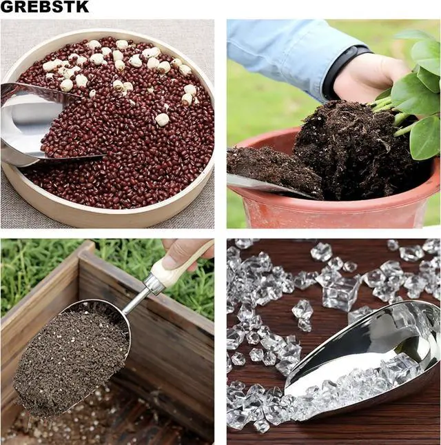 Alt view image 5 of 7 - GREBSTK Garden Hand Large Capacity Fertilizer Scoop Soil Shovel Stainless Steel Gardening Trowel for Transplanting, Digging, Planting, Cultivation