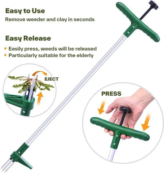 Alt view image 3 of 7 - Ohuhu Weed Puller Tool, Detachable Stand-Up Weed Puller Tool with Long Handle, Stainless Steel 3-Claw Weed Remover Tool, Easily Remove Weeds Without Bending, Pulling, Kneeling for Elder