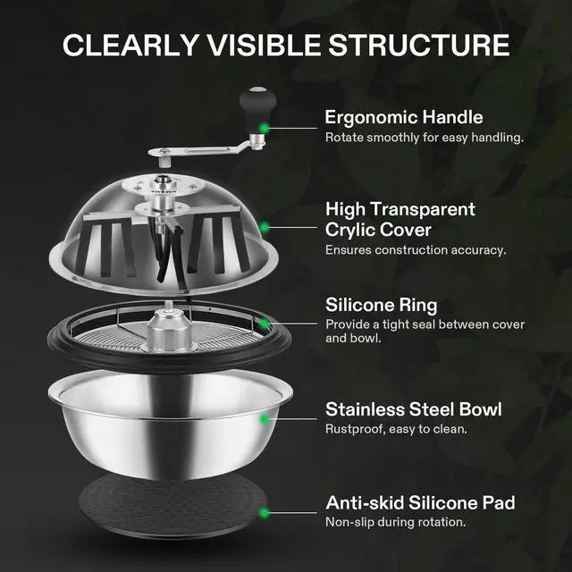 Alt view image 3 of 7 - VIVOSUN 13 inch Bud Leaf Bowl Trimmer- Clear Visibility Dome, Sharp Stainless Steel Blades for Spin Cut & Solid Metal Gear Box, Hand Pruner Included (Upgraded Version)