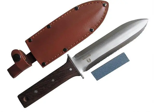 Main image of Hori Hori Japanese Garden Knife - Multi-use Camping/Digging Tool[A Gardeners Dream] Sharp Stainless Steel Blade - Heavy Riveted Leather Sheath - Whetstone Sharpening Stone