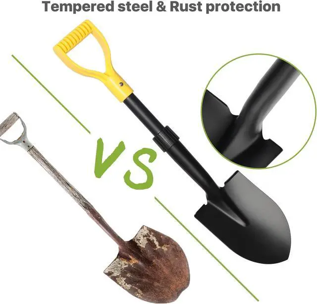 Alt view image 4 of 7 - Shovels for Digging, 28" Small Shovels Heavy Duty with D Handle, Pointed Spade Shovel for Camping, Edging, Beach Sand, Metal Garden Shovel with Fiberglass Shaft, Portable Mini Shovel, Yellow Grip