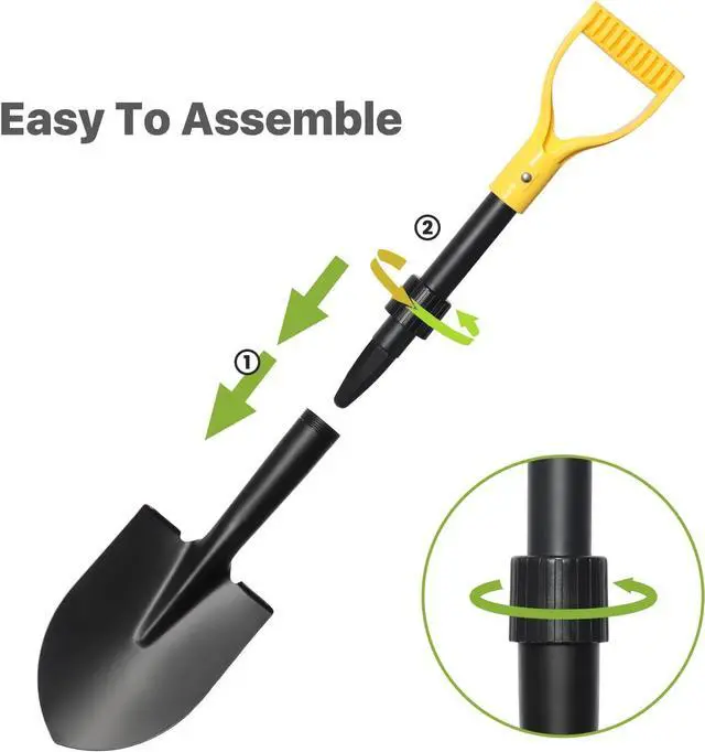 Alt view image 6 of 7 - Shovels for Digging, 28" Small Shovels Heavy Duty with D Handle, Pointed Spade Shovel for Camping, Edging, Beach Sand, Metal Garden Shovel with Fiberglass Shaft, Portable Mini Shovel, Yellow Grip
