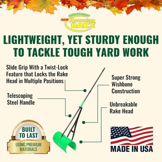 Alt view image 4 of 7 - Amazing Rake Back Saving Garden Rake  Leaf Rakes for Gardening  Leaf Picker Upper  Heavy Duty Leaves Claw & Rakes Lawns Garden Tool  Easy Leaf & Grass Grabber Without Bending Over  Green