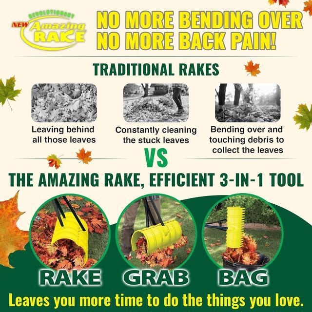 Alt view image 3 of 7 - Amazing Rake Back Saving Garden Rake  Leaf Rakes for Gardening  Leaf Picker Upper  Heavy Duty Leaves Claw & Rakes Lawns Garden Tool  Easy Leaf & Grass Grabber Without Bending Over  Green