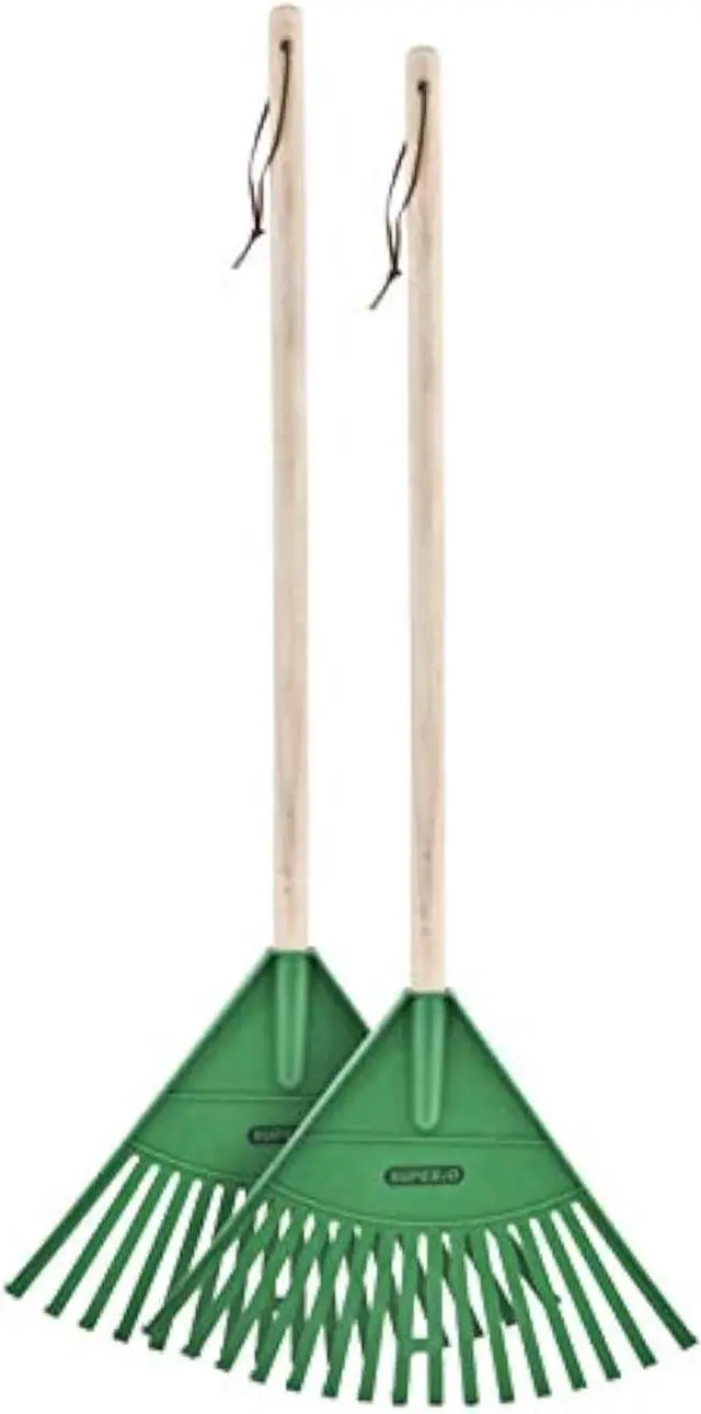 Main image of Superio Kids Garden Rakes, 2 Pack, Rakes with Wooden Handle, Plastic Head, 34" (Green)