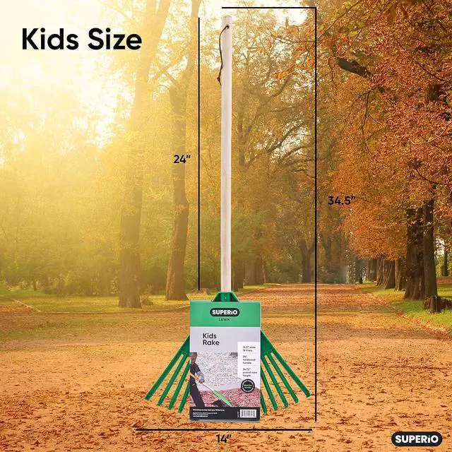 Alt view image 3 of 6 - Superio Kids Garden Rakes, 2 Pack, Rakes with Wooden Handle, Plastic Head, 34" (Green)