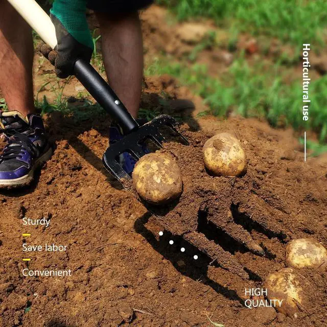 Alt view image 6 of 7 - Garden Fork, 4-Tine Spading Digging Fork, Pitch Fork-45Inch, Forged Steel Y-Grip, Wood Handel