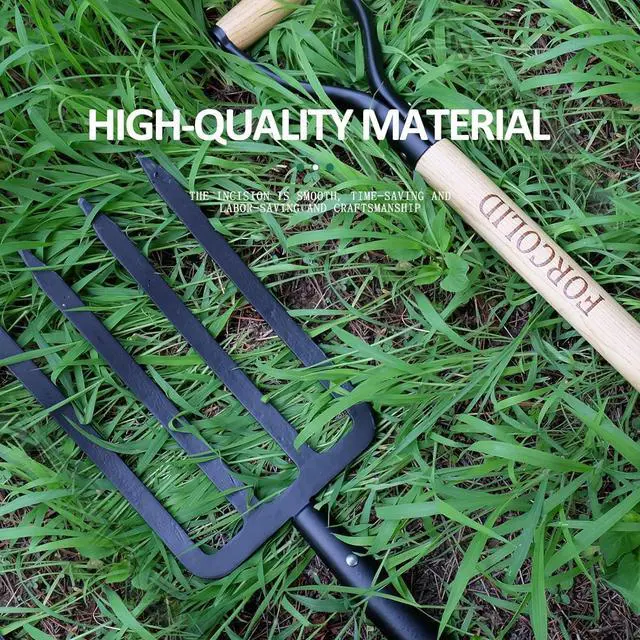 Alt view image 7 of 7 - Garden Fork, 4-Tine Spading Digging Fork, Pitch Fork-45Inch, Forged Steel Y-Grip, Wood Handel