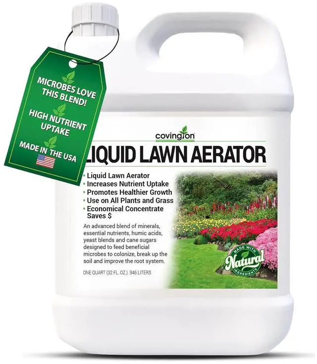 Main image of Covington Liquid Lawn Aerator (32oz)  Soil Conditioner & Softener for Lawns & Gardens  Loosens Clay & Compacted Soil for Better Water & Nutrient Absorption  Liquid Aeration Concentrate, Made in USA