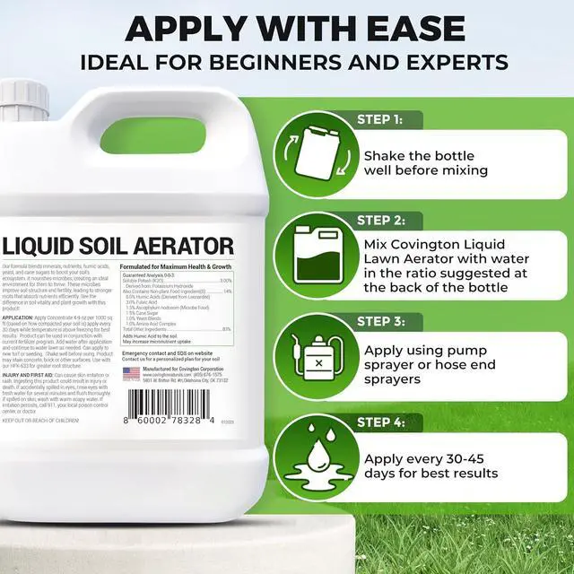 Alt view image 4 of 7 - Covington Liquid Lawn Aerator (32oz)  Soil Conditioner & Softener for Lawns & Gardens  Loosens Clay & Compacted Soil for Better Water & Nutrient Absorption  Liquid Aeration Concentrate, Made in USA