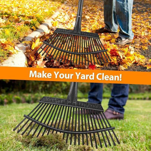 Alt view image 2 of 7 - Rake, Garden Rake for Leaves, Heavy Duty Metal Leaf Rake with 37-65 inch Adjustable Steel Handle, 25 Tines 18" Wide Rake Garden Tools for Lawns Yard Flower Bed Grass Mulch Shrub Camping Gardening