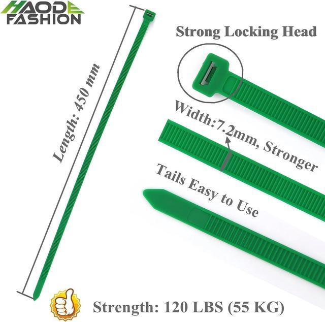 Alt view image 2 of 6 - Outdoor Green 18 Inch Cable Ties 50 Pieces Heavy Duty 120 LBS Tensile Zip Ties, Festival Decoration Tools Gardening Hand-held, Super Strong Cable Management for Large Objects (50 Pack)