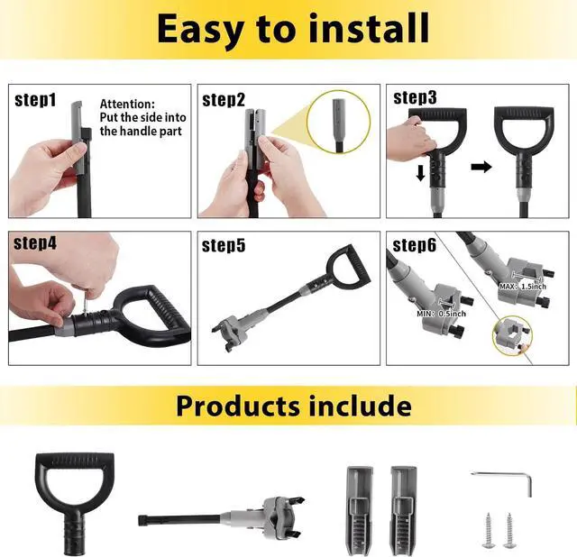 Alt view image 3 of 7 - Universal Shovel Handle, Strain-Reducing Elasticity Snow Shovel Handle Ergonomic Back Saver Attachment for Snow Shovels, Rakes, Weed Eater,String Trimmer, Gardening Tools