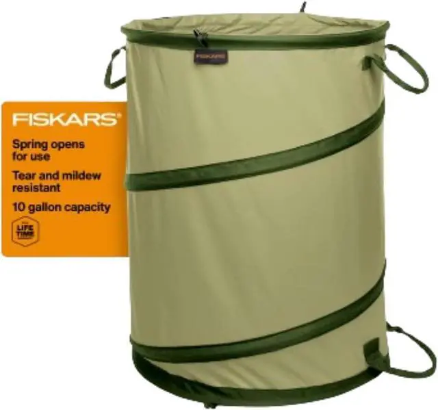 Main image of Fiskars Kangaroo Collapsible Garden Bag for Yard Waste, 10 Gallon Reusable Container for Lawn Care and Gardening