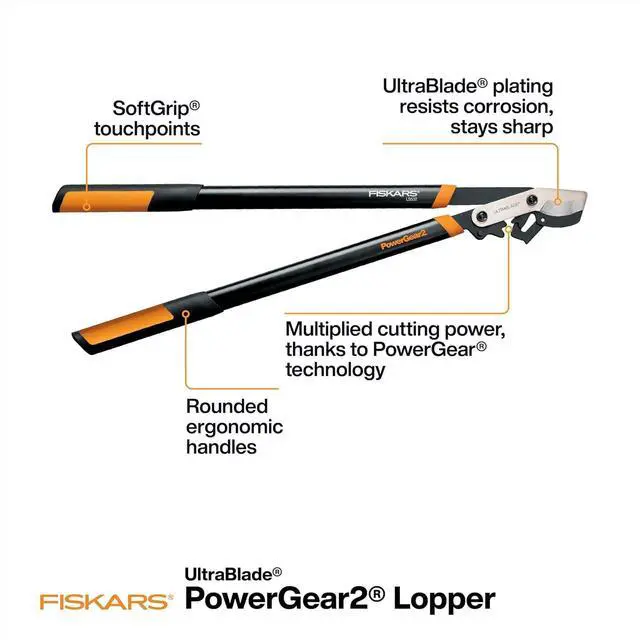 Alt view image 3 of 7 - Fiskars 32-Inch Loppers for Tree Trimming, Heavy Duty, Low-Friction Sharp Steel Blade, Branch Cutter up to 2-Inch Diameter Cut Capacity, PowerGear2 Technology that Multiplies Power for Less Effort