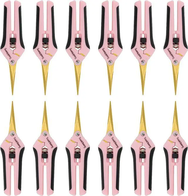 Main image of 12 Packs Pruning Shears with Curved Blades, Garden Trimming Scissors, Gardening Hand Pruning Snips Titanium Coated Precision Bonsai Pruning Shears, Efficient Flower Cutters (Pink)