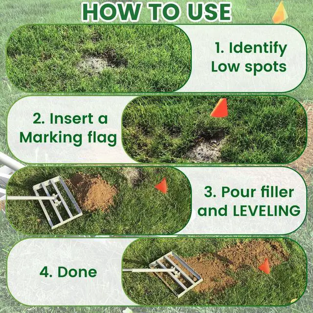 Alt view image 3 of 6 - Lawn Leveling Rake, 17in / Double Side can Switch, with 20pc Marking Flags to Mark Low Spot, Stainless + Powder-Coat, FLAT Level Soil/Dirt/Compost on Lawn, SERRATED Rake Dead Grass/Ruts/Gravel on Yard
