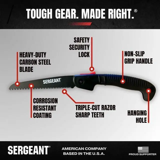 Alt view image 6 of 7 - Folding Hand Saw All-Purpose + Carry Case. Best for Wood, Bone, PVC, Tree Pruning, Gardening, Camping, Hunting, Outdoors, Tool Box. Rugged 7" Steel Blade & Slip-Resistant Rubber Grip Handle.